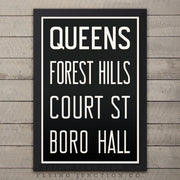 Queens (Forest Hills) New York Subway Roll Sign Print - 12" x 18"