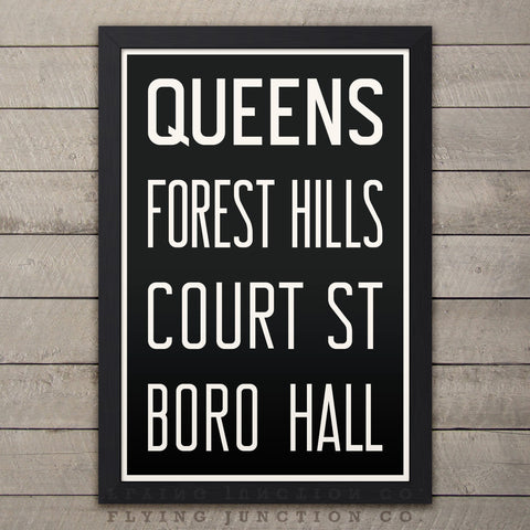 Queens (Forest Hills) New York Subway Roll Sign Print - 12" x 18"