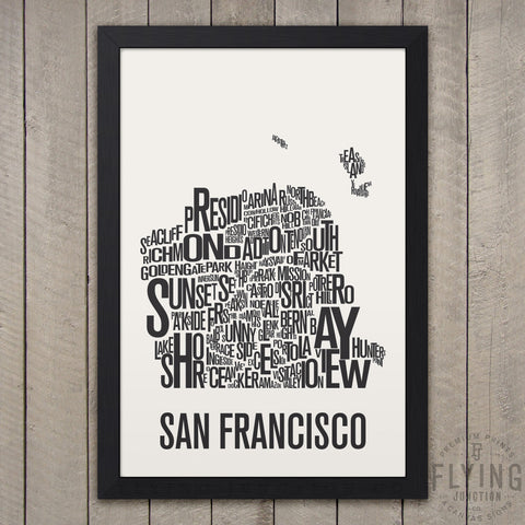 San Francisco Neighborhood Typography Map - White