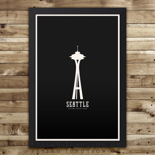 Seattle Minimalist City Poster - Black