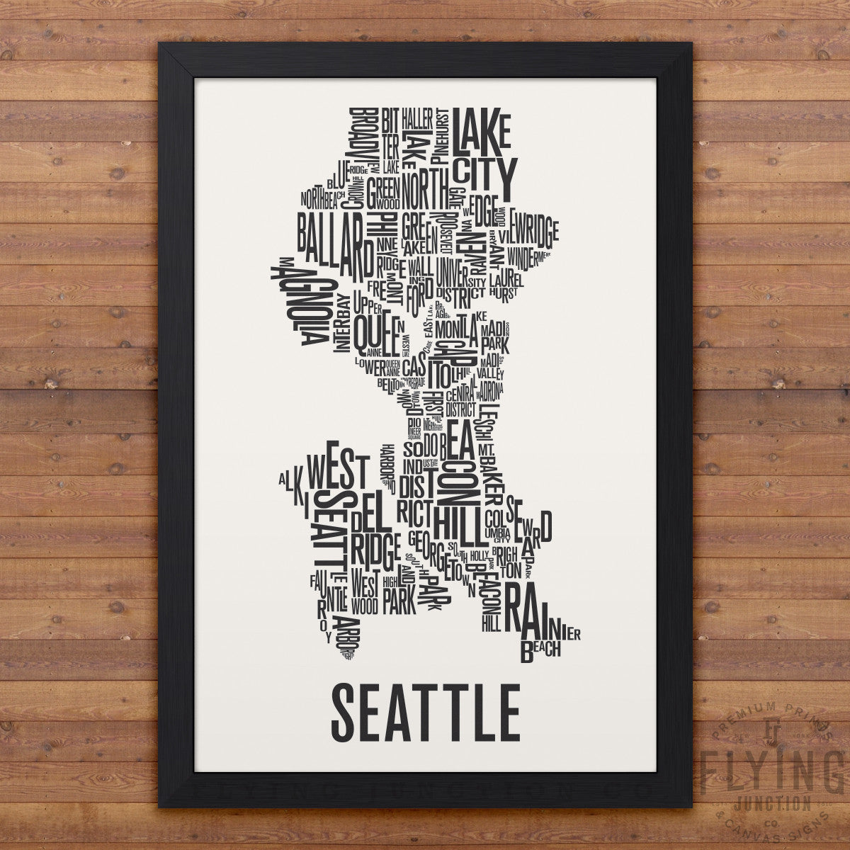 Seattle Neighborhood Typography Map - White