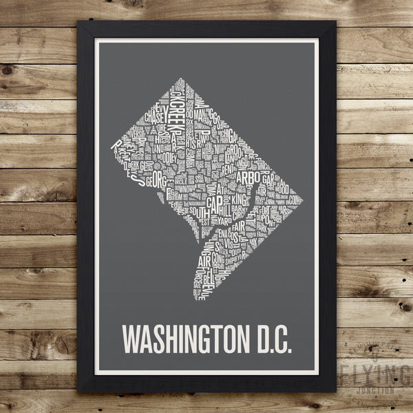 Washington D.C. Neighborhood Typography Map - Grey