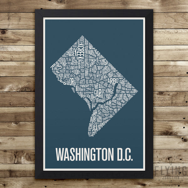 Washington D.C. Neighborhood Typography Map - Blue